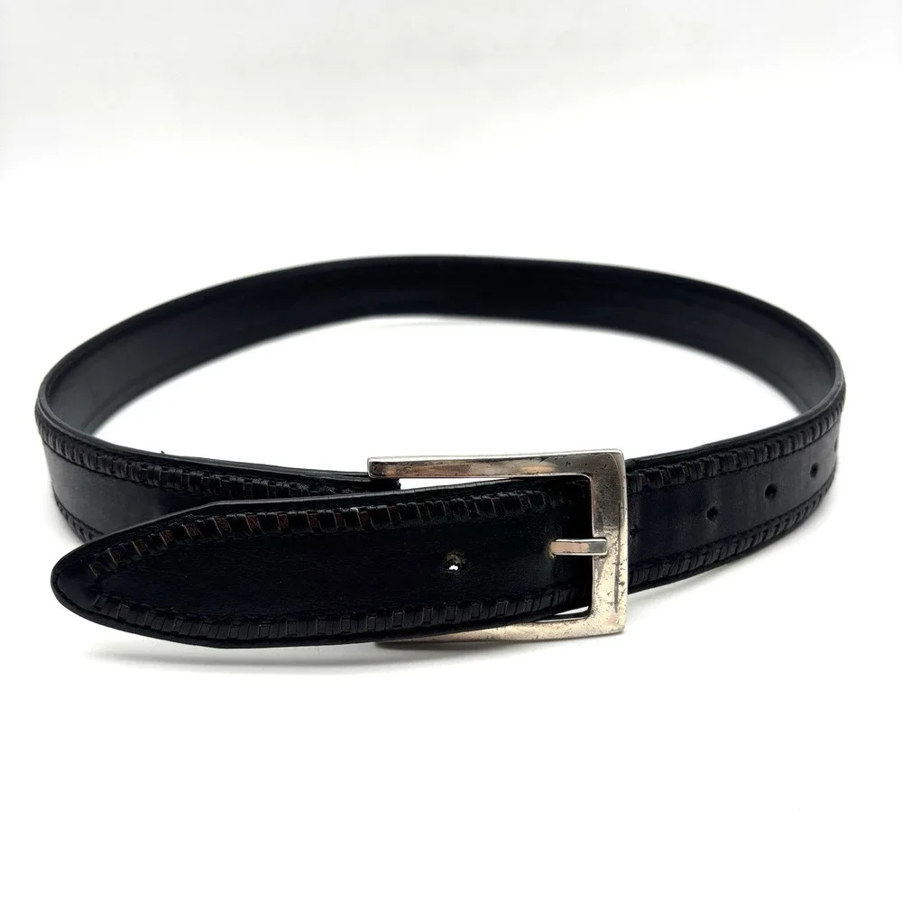 Bill Lavin Soft Collection 38461 Black Italian Calfskin Woven Trim Dress Belt 32